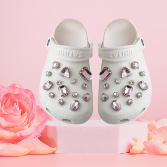 Light Pink Glass Rhinestone Shoe Charms - Picture 10 of 11